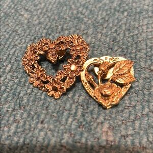 2 Gold tone Floral 1 signed Camco Brooch in Heart Shape